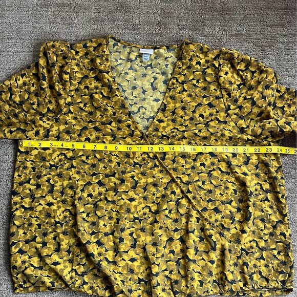 XXL A New Day Yellow Black Floral Long-Sleeve Wrap top - Picture 9 of 10